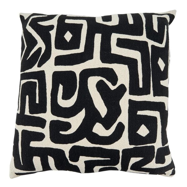 Rlm Distribution SARO 22 in. Square Throw Pillow Cover with Black &amp; White Kuba Cloth Design HO2658005